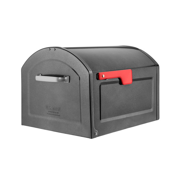 Architectural Mailboxes Centennial Post Mount Mailbox Pewter with Red Flag 950020P-10